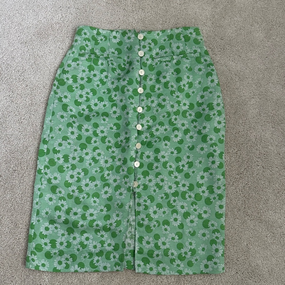 Sandro Green Daisy-Print Button-Front Pencil Skirt